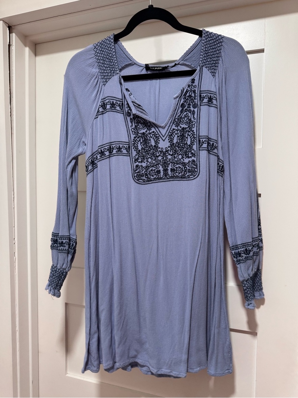 VICI Boho Embroidered Women's Tunic Top - Dusty Blue
